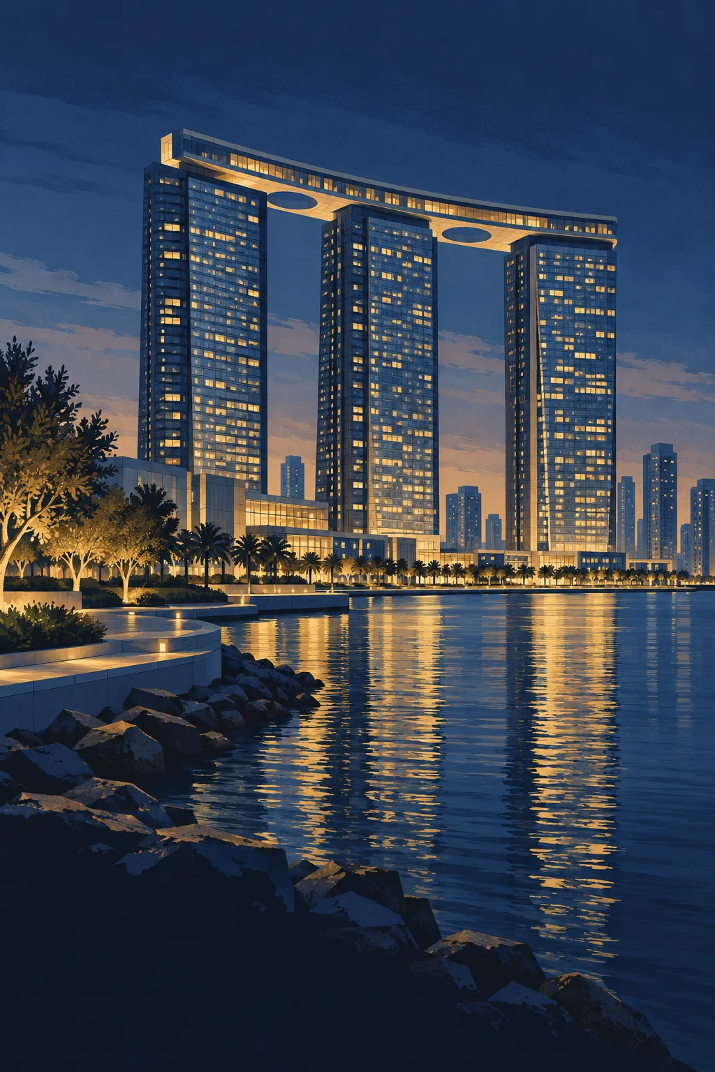 Golden Dome illustration of the Al Reem Island waterfront, Abu Dhabi
