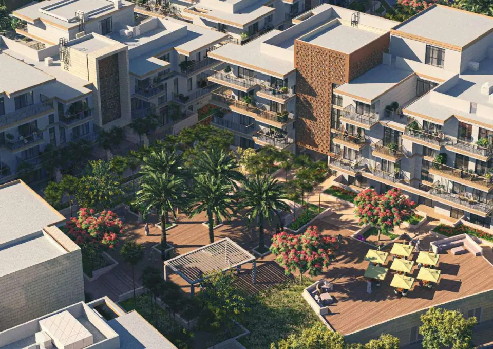 Original Jubail Terraces architectural illustration of souk courtyard
