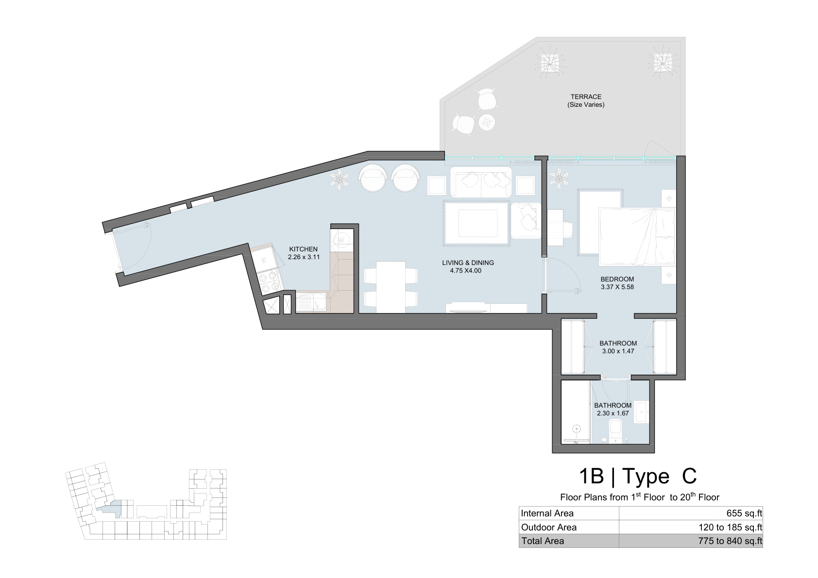 Al Maryah Vista 1 One Bedroom Type C whole original drawing