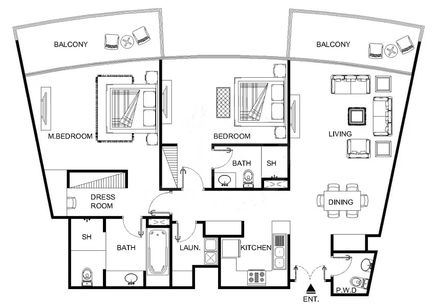 Al Rahba two bedroom Type A complete original apartment layout
