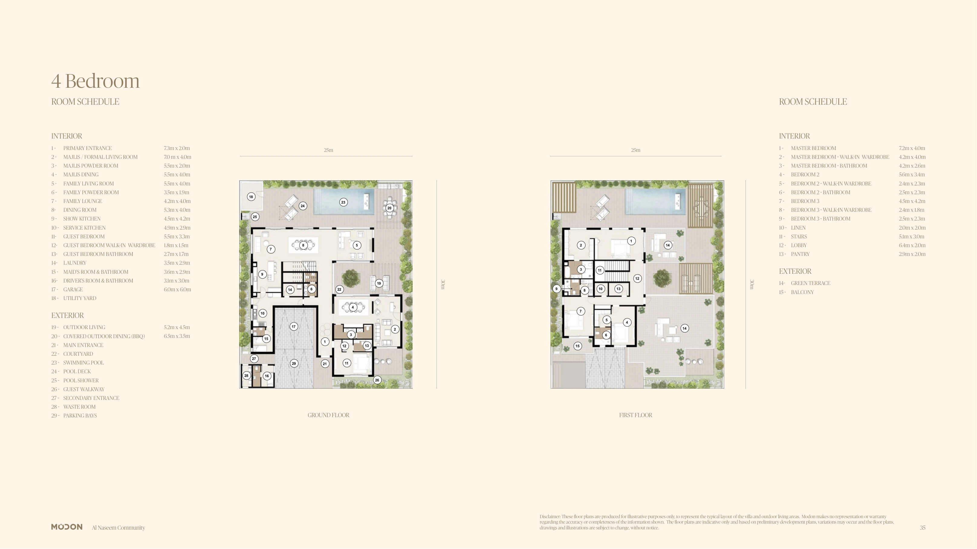 4 bedroom villa original ground and first floor plan at Al Naseem Community
