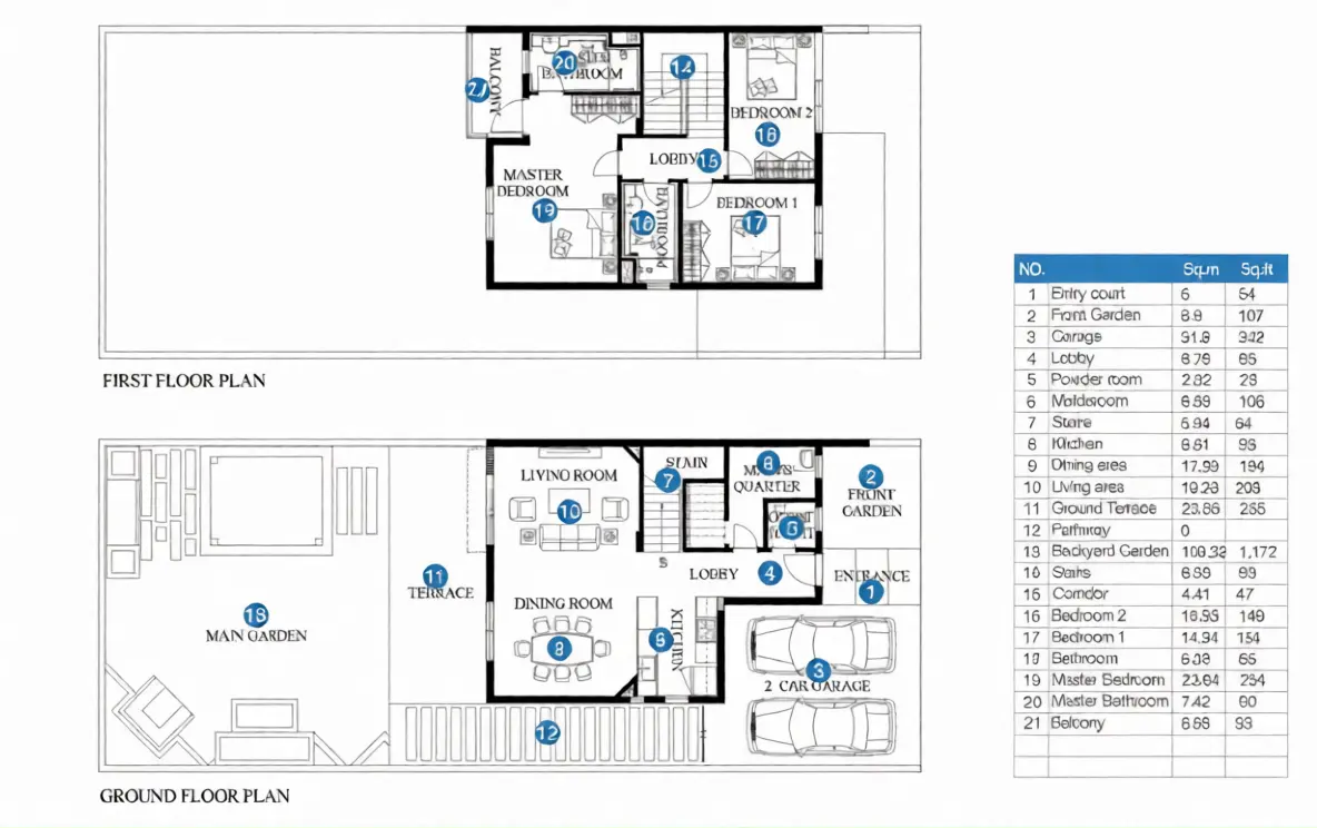 3 bedroom villa Type A, both floors