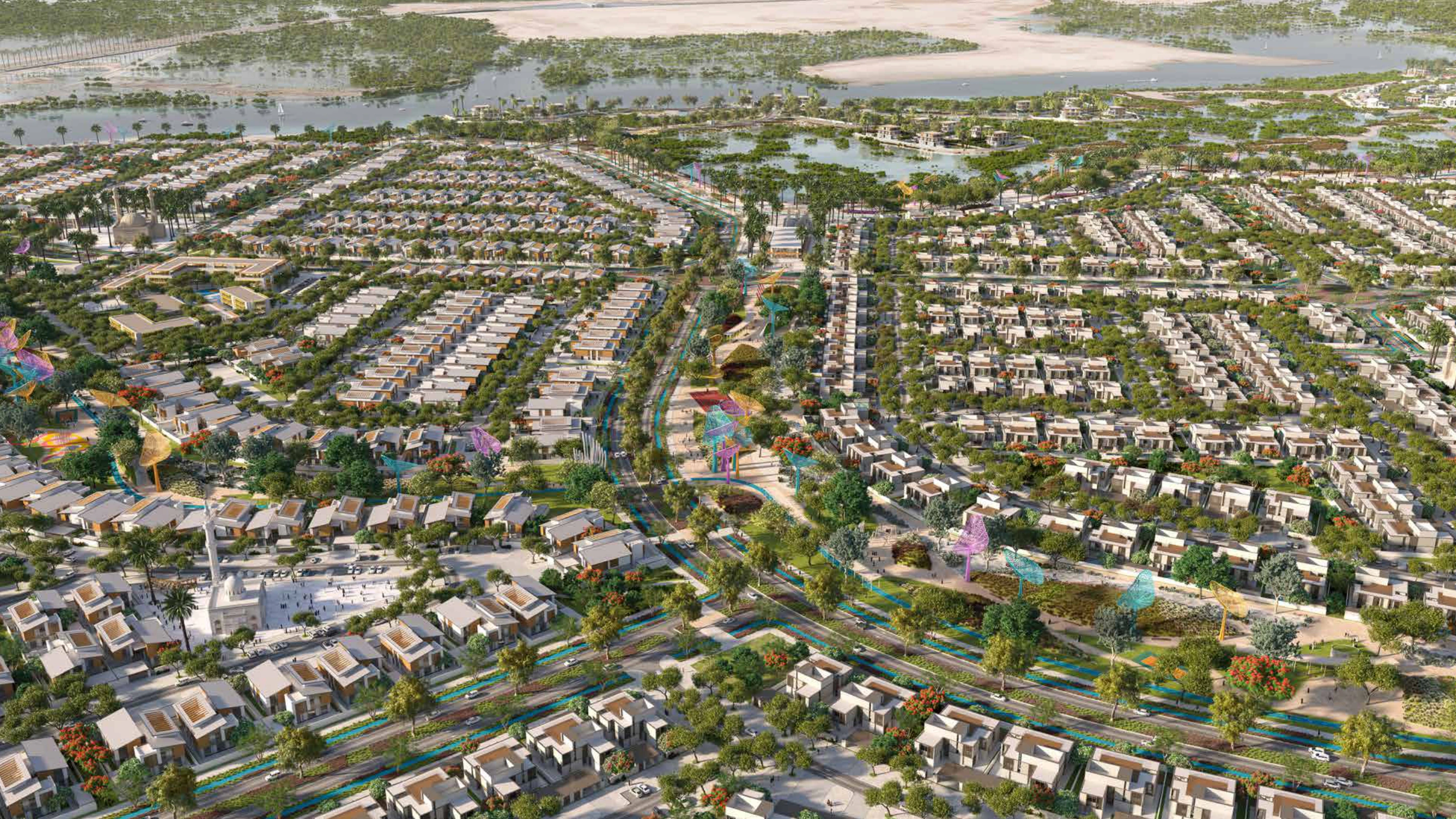 Saadiyat Lagoons aerial render, architectural illustration from the original Aldar collection brochure