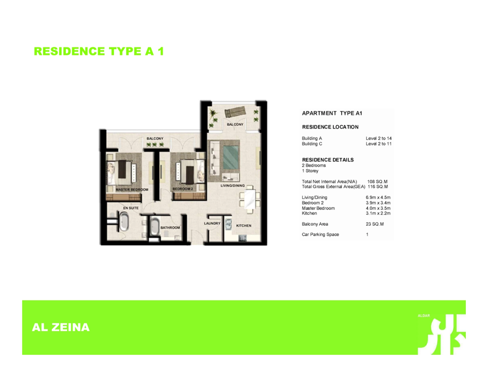 Al Zeina complete original home layout page 10 retaining all levels and printed Net Internal Area