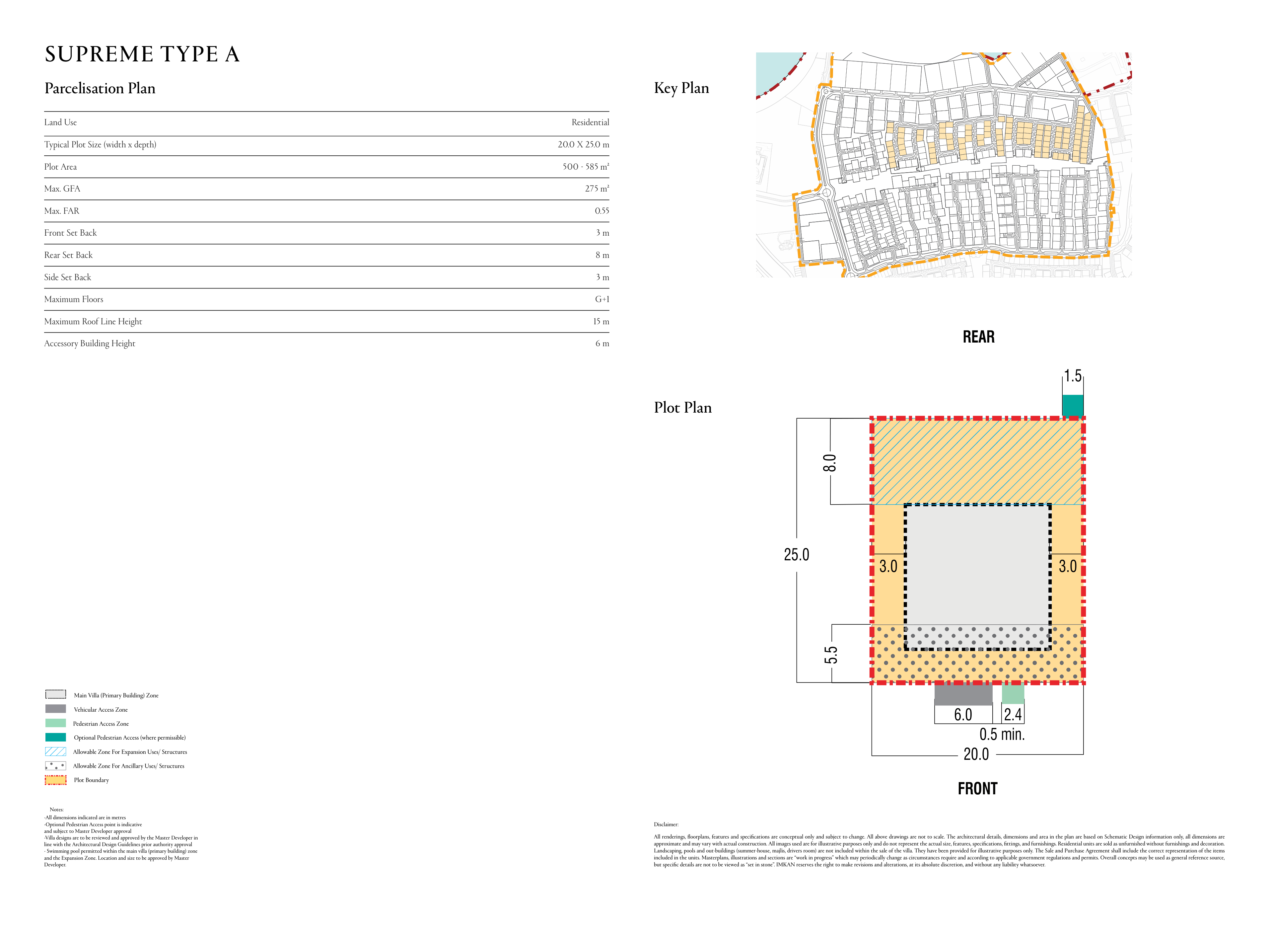 Supreme Type A complete land boundary diagram, printed plot area and separate permitted GFA