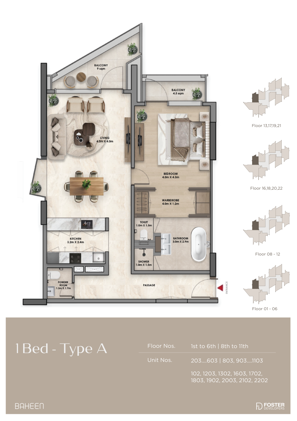 1 bedroom Type A