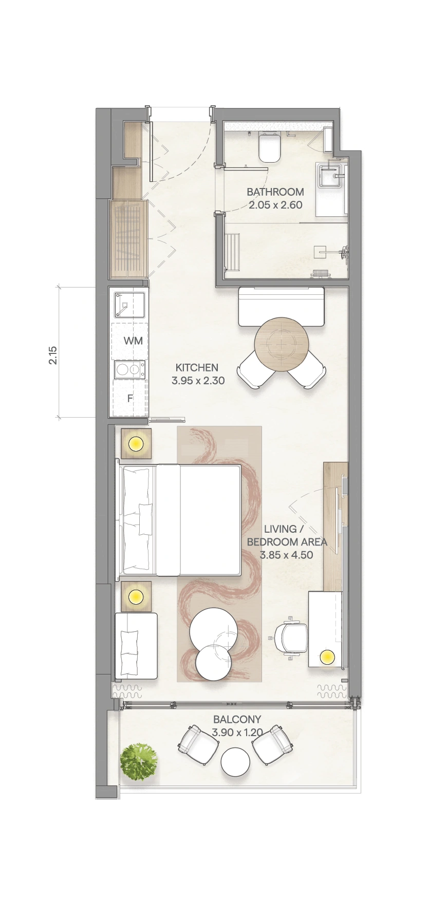 Bloom Arjaan by Rotana, Studio hotel apartment, Type A