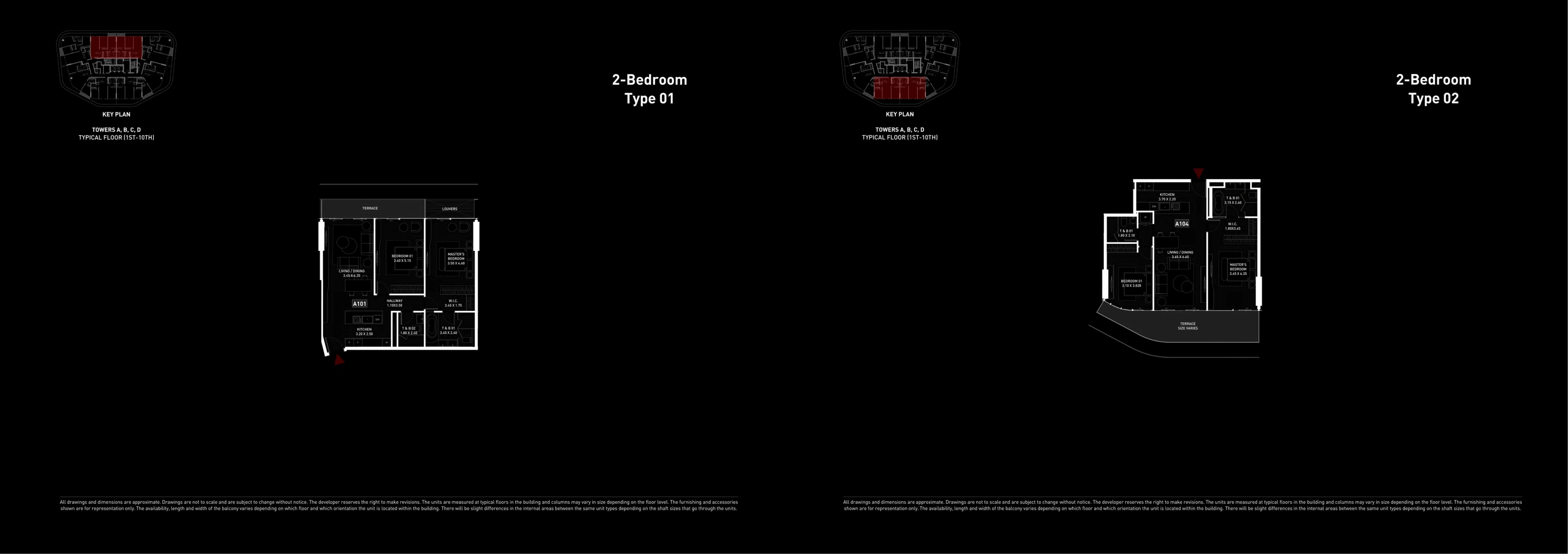 BRABUS Island full original developer home plan page: 2 bedroom Types 01 and 02