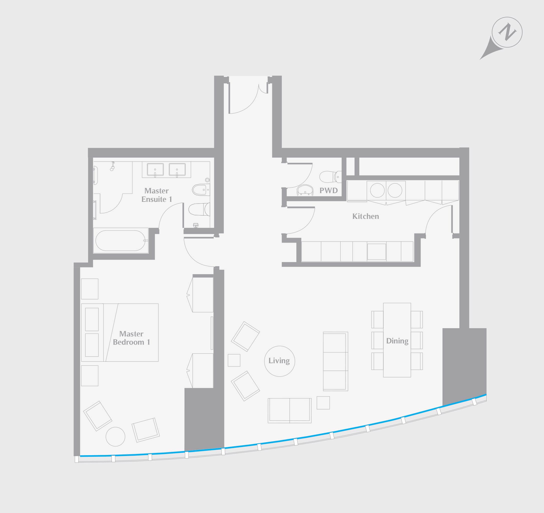 Etihad Towers original one bedroom home drawing T2-1B