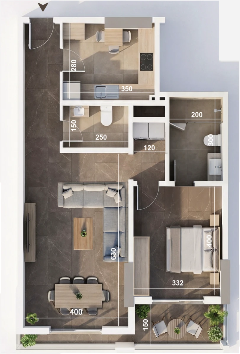 ICONA Residence complete one bedroom Type 02 drawing, example 102