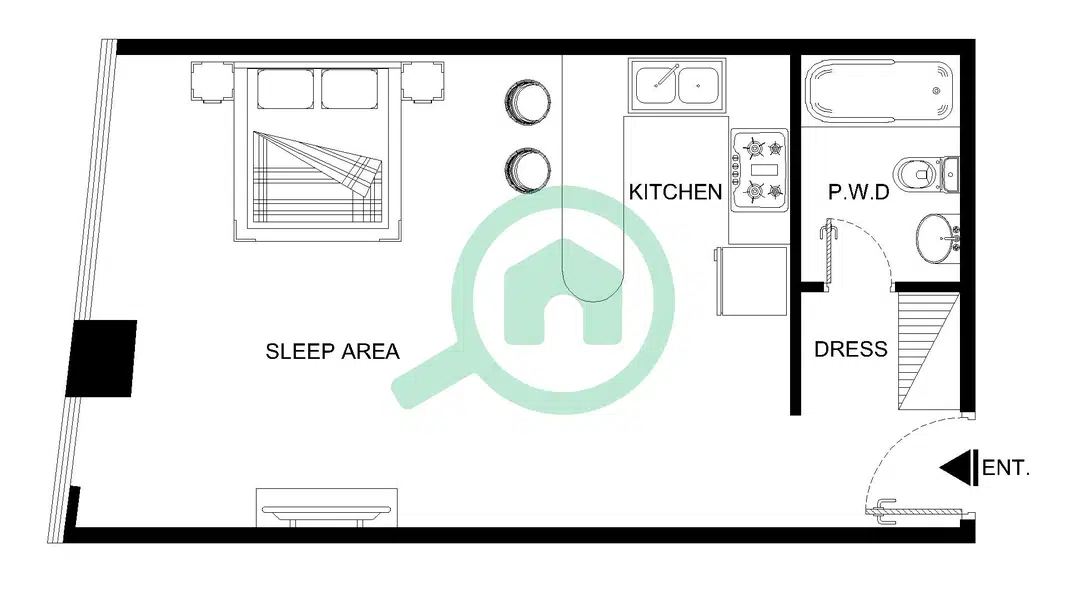 DAMAC Marina Bay published two dimensional whole home diagram, Studio 105