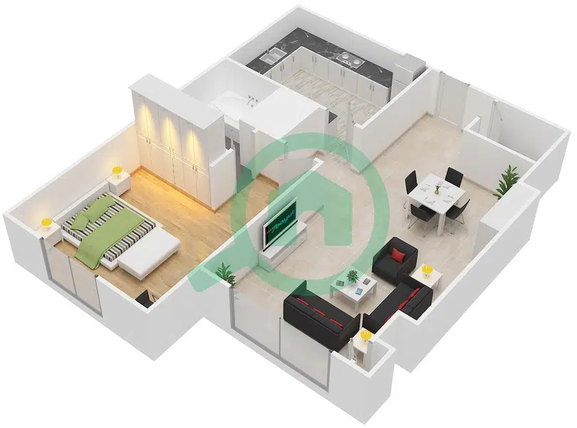 1 bedroom apartment, typical units 2, 3, 8 and 9