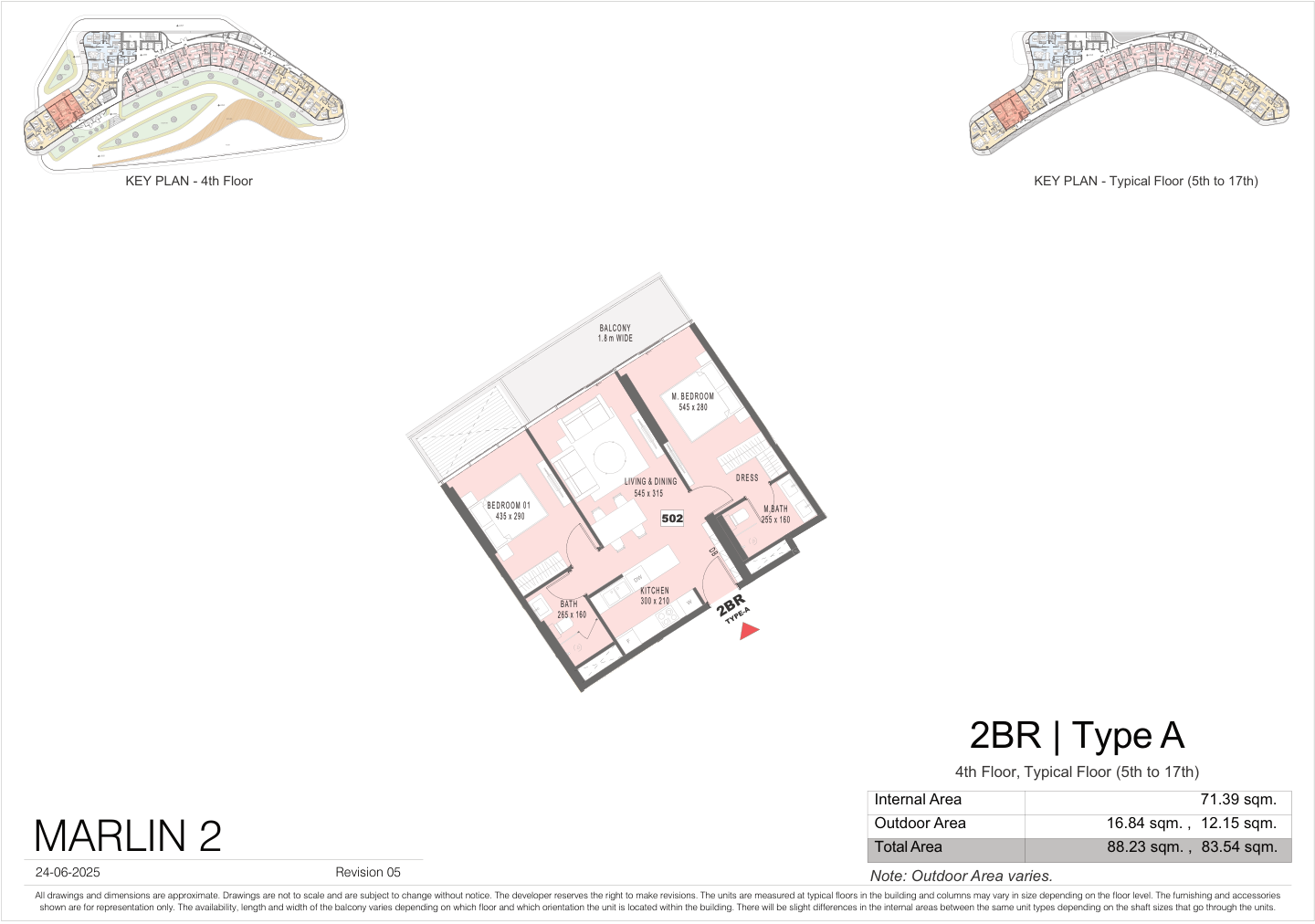 Marlin II 2BR Type A complete home layout and printed area table