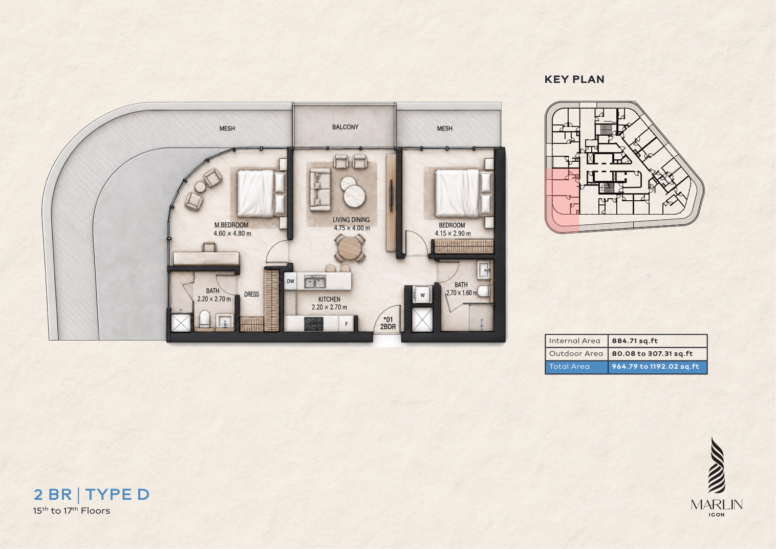 Marlin Icon Two Bedroom Type D complete original home drawing