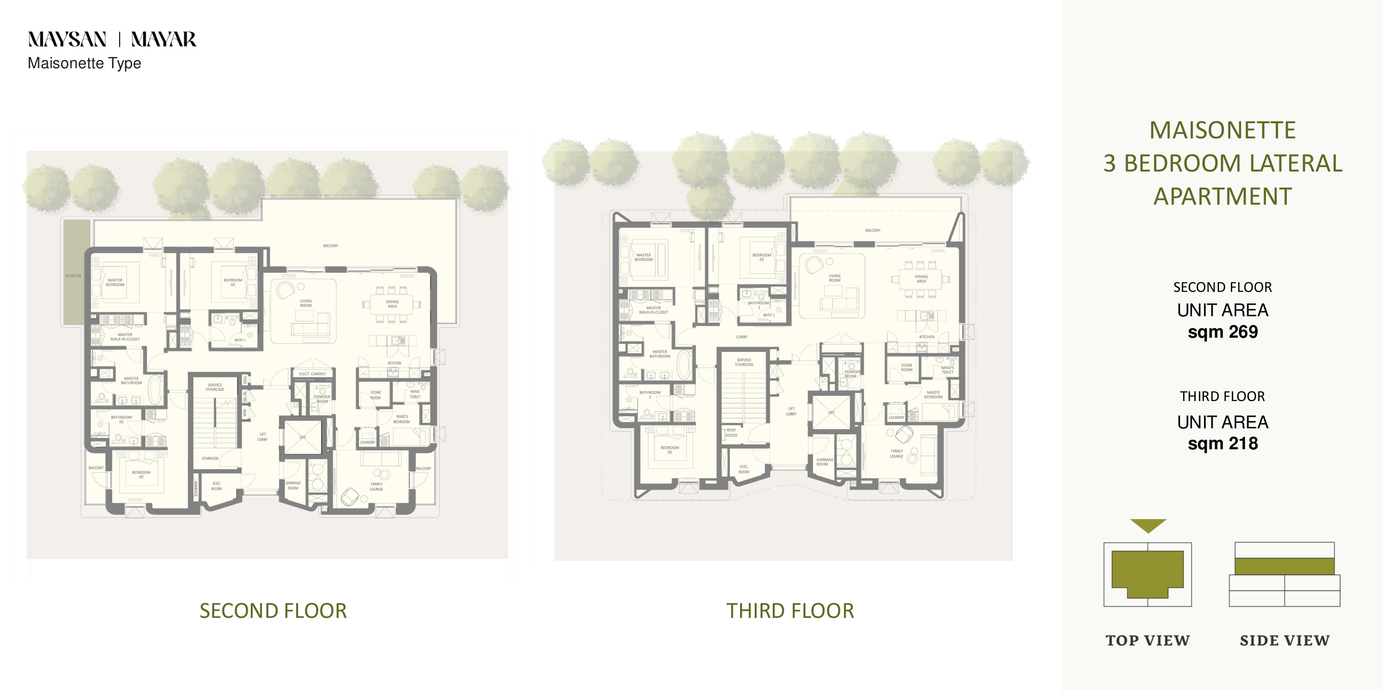 Three bedroom lateral apartments, both floor variants