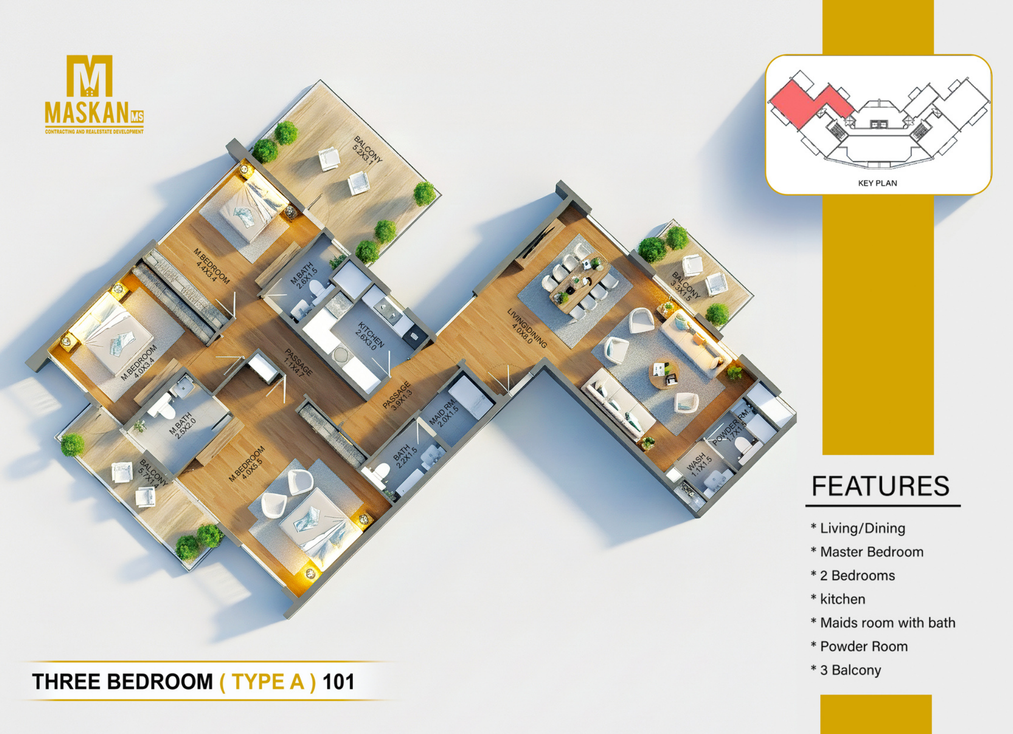 Three bedroom Type A, Unit101, complete original developer home design