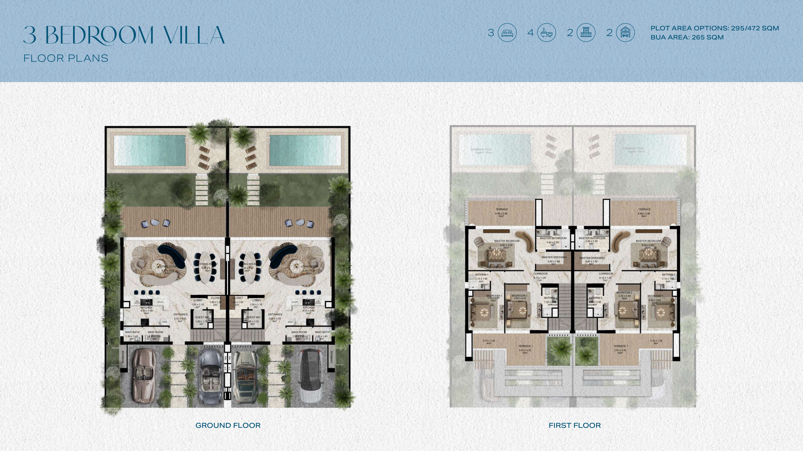 3 bedroom villa, ground and first floors