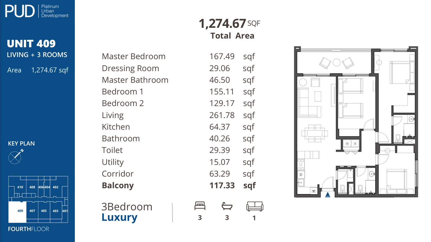 Three bedroom Luxury, Unit 409, complete original home sheet