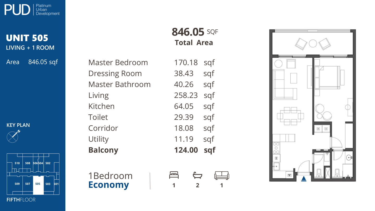 One bedroom Economy, Unit 505, complete original home sheet