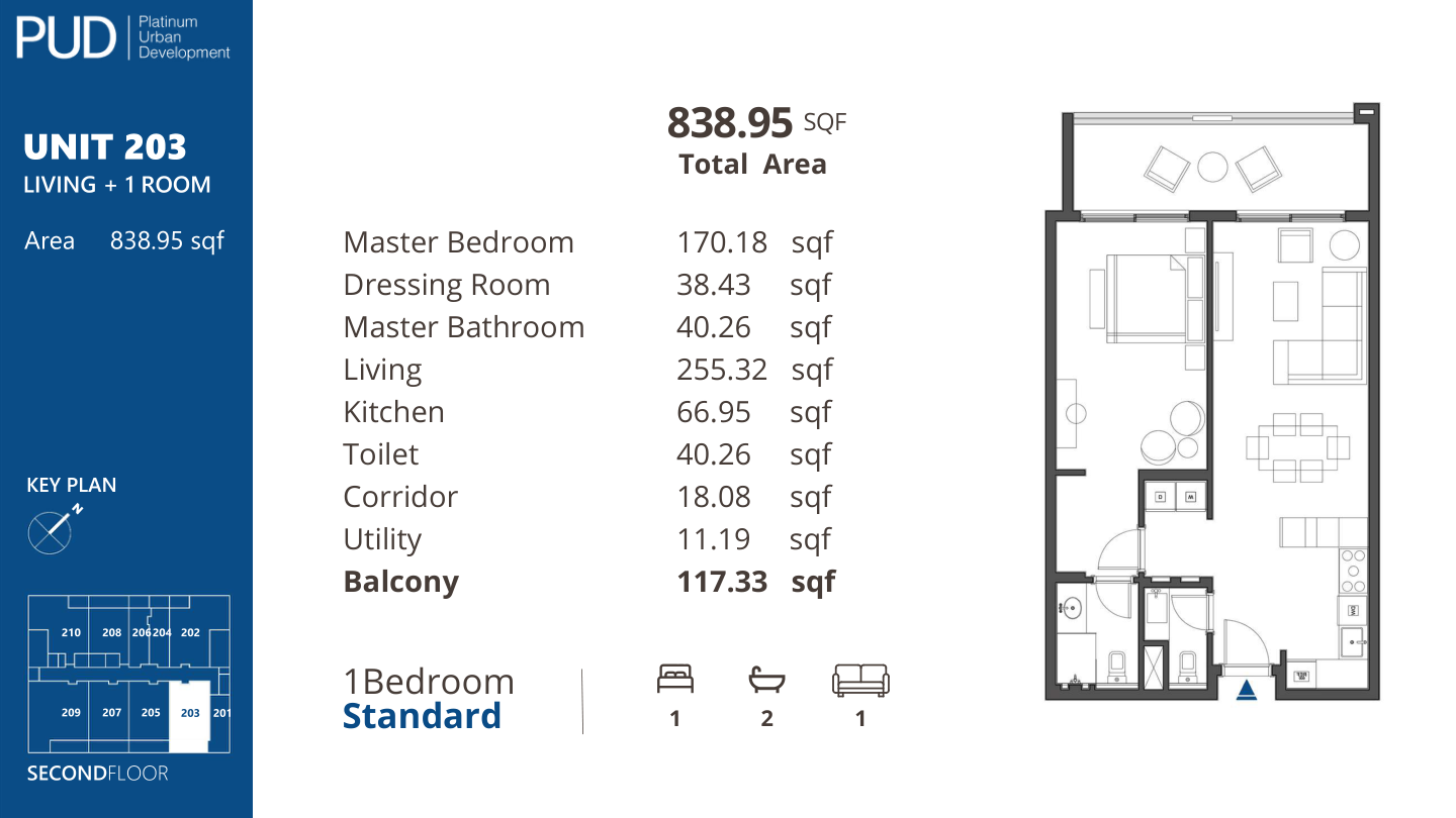 One bedroom Standard, Unit 203, complete original home sheet