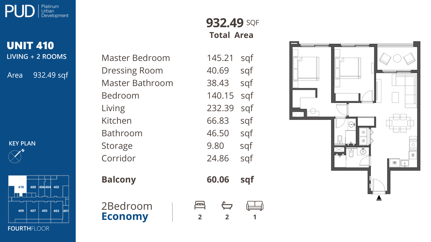 Two bedroom Economy, Unit 410, complete original home sheet