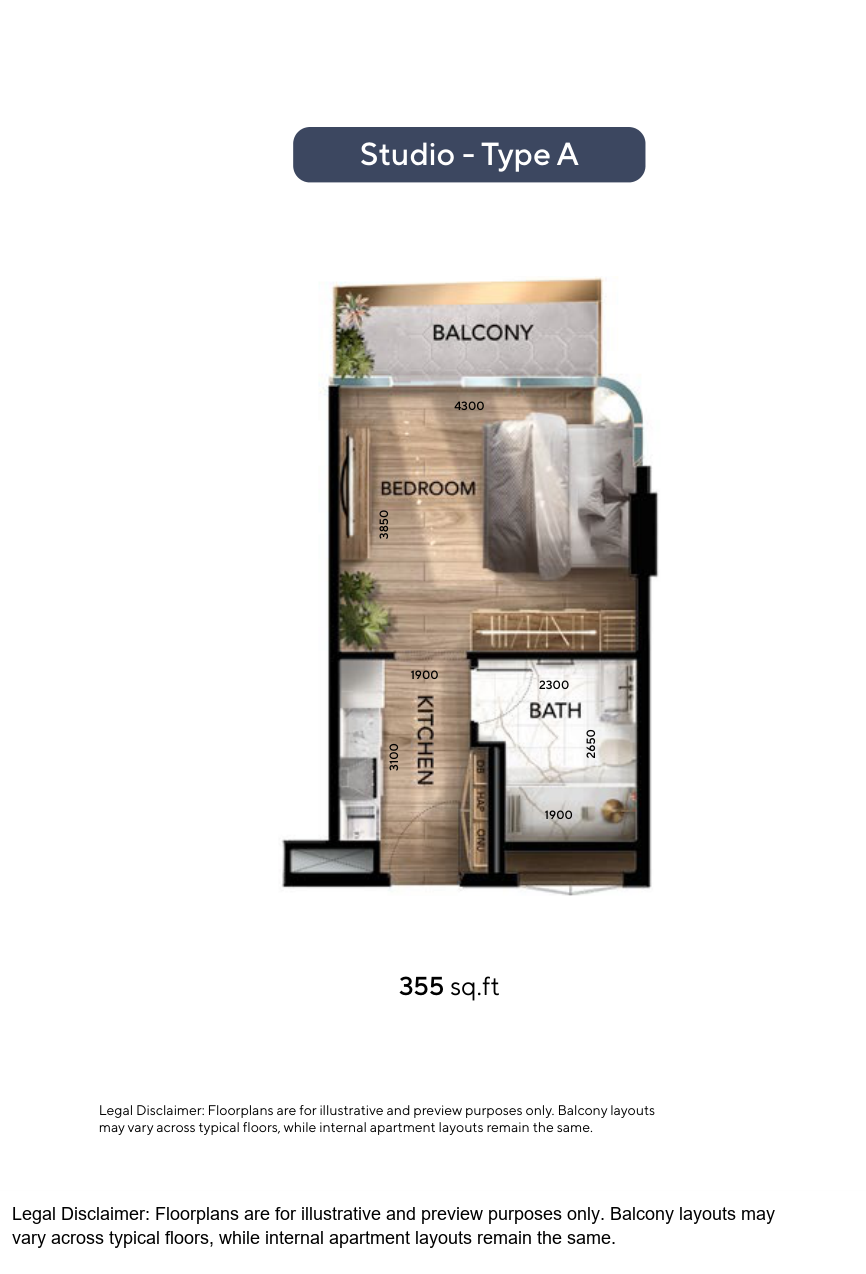 Radiant Atrium Towers Studio apartment Type A