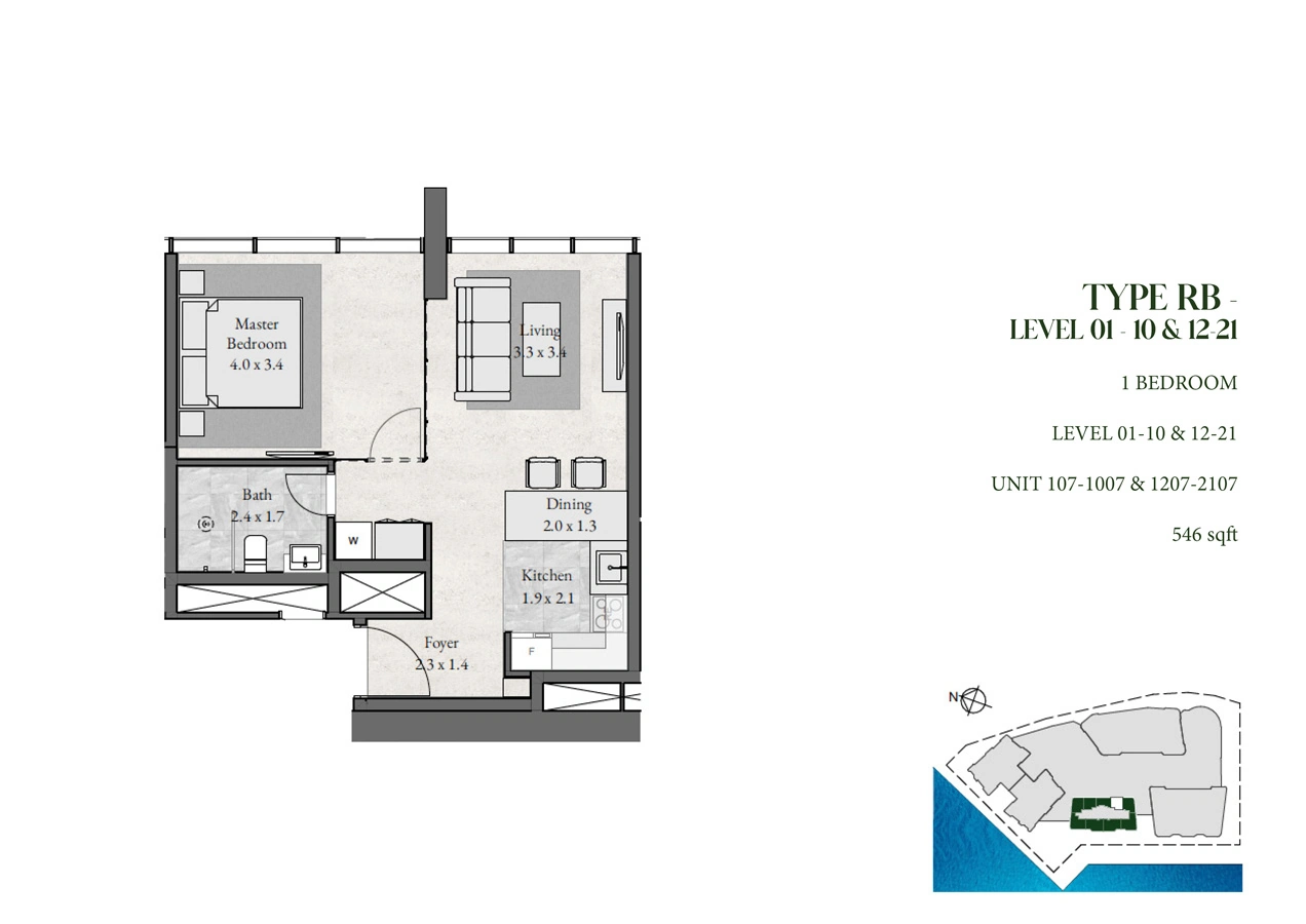 1 bedroom · 546 sq ft · Level 1-10 & 12-21
