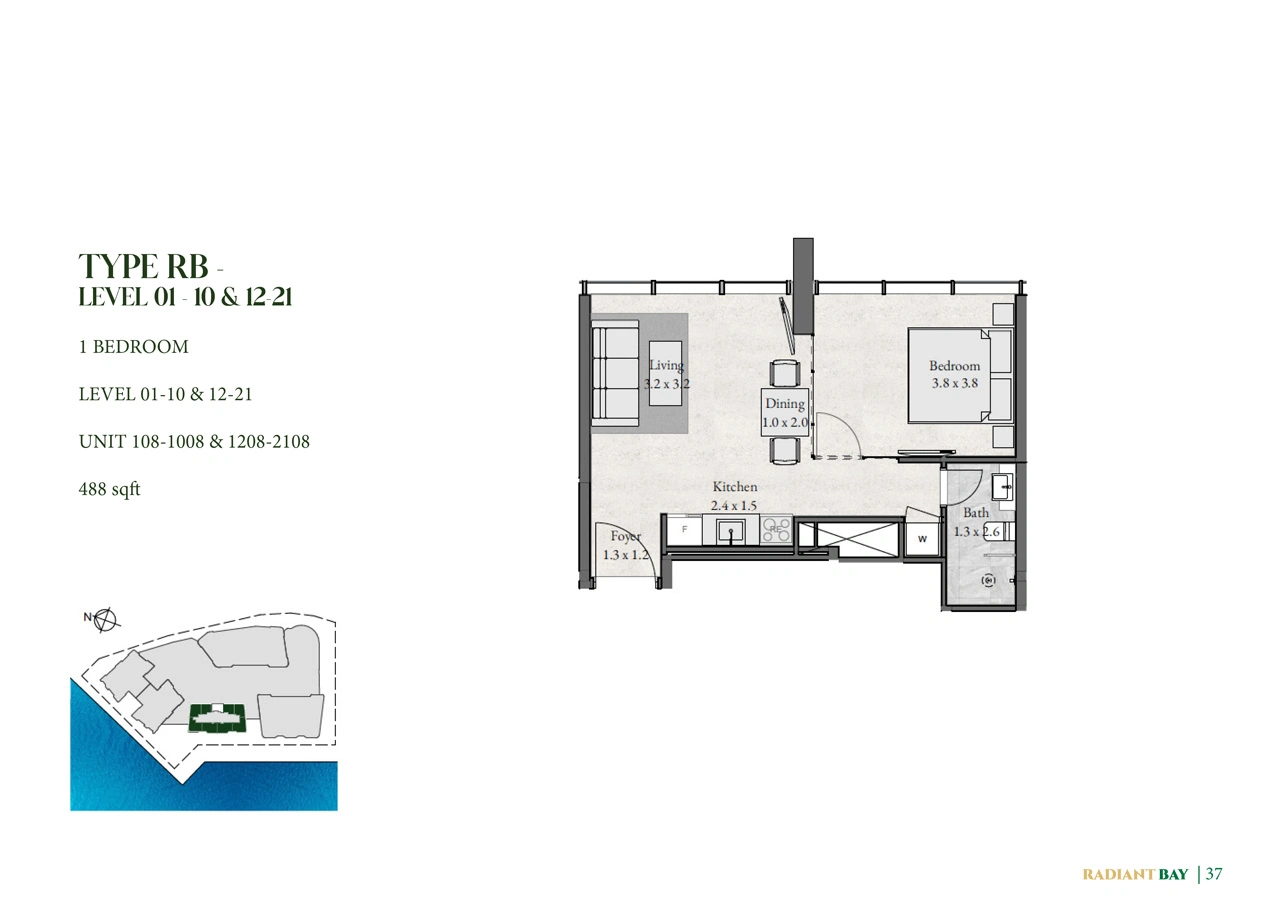 1 bedroom · 488 sq ft · Level 1-10 & 12-21