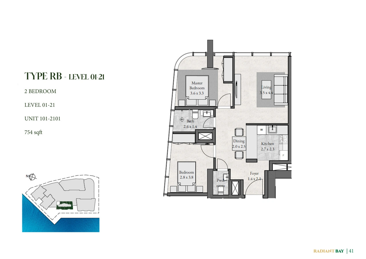 2 bedroom · 754 sq ft · Level 1-21
