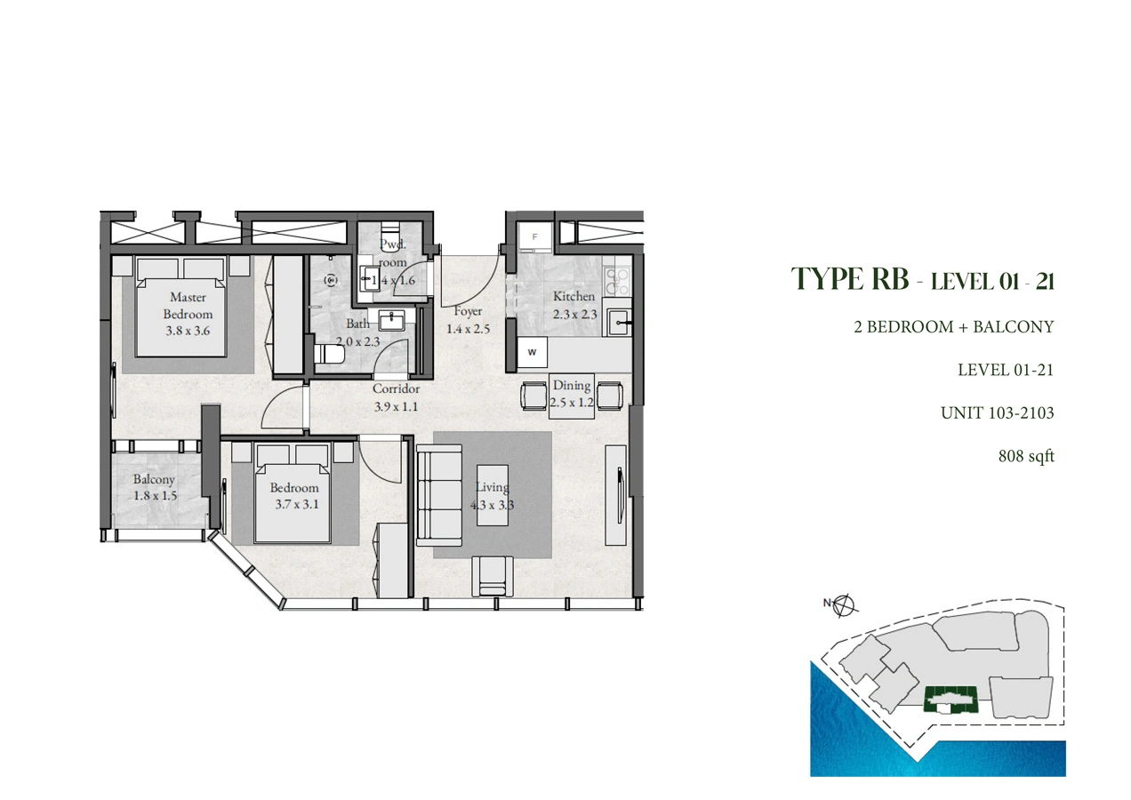 2 bedroom · 808 sq ft · Level 1-21