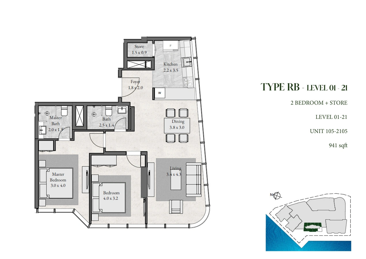 2 bedroom · 941 sq ft · Level 1-21