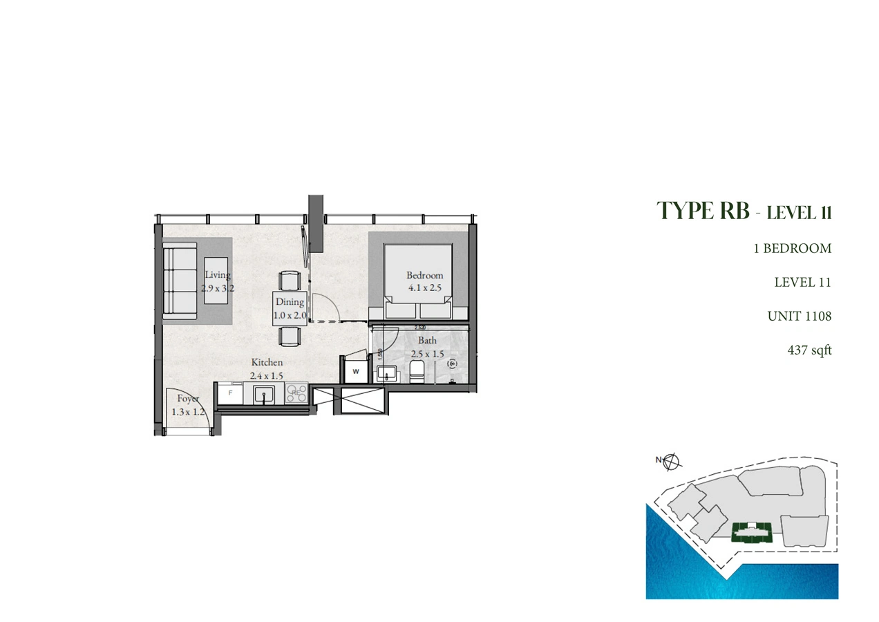1 bedroom · 437 sq ft · Level 11