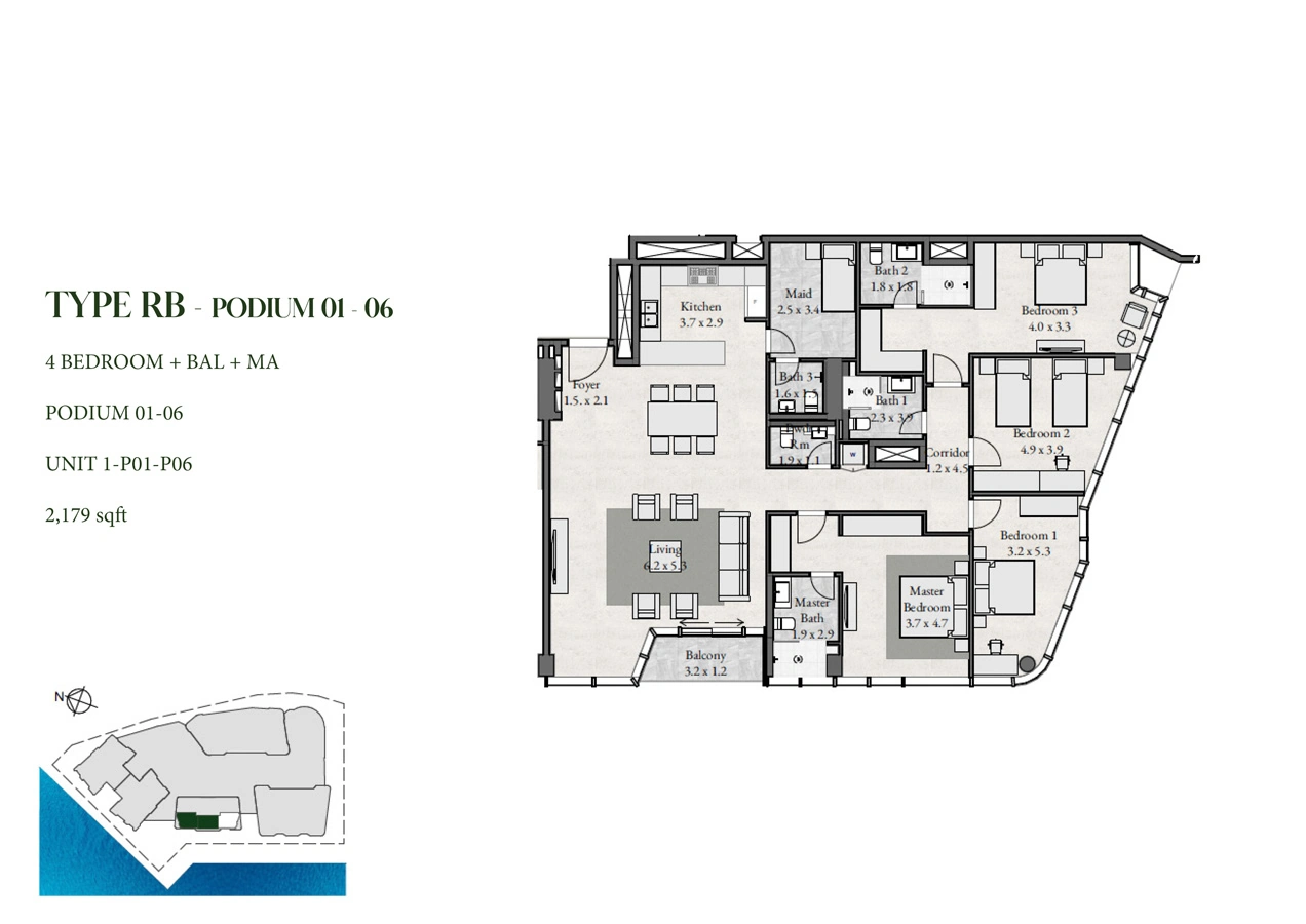 4 bedroom with maid · 2179 sq ft · Podium 1-6