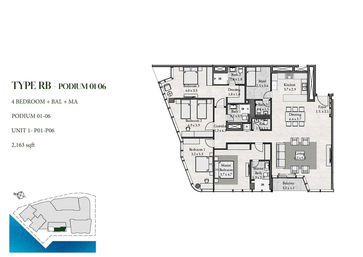 4 bedroom with maid · 2163 sq ft · Podium 1-6