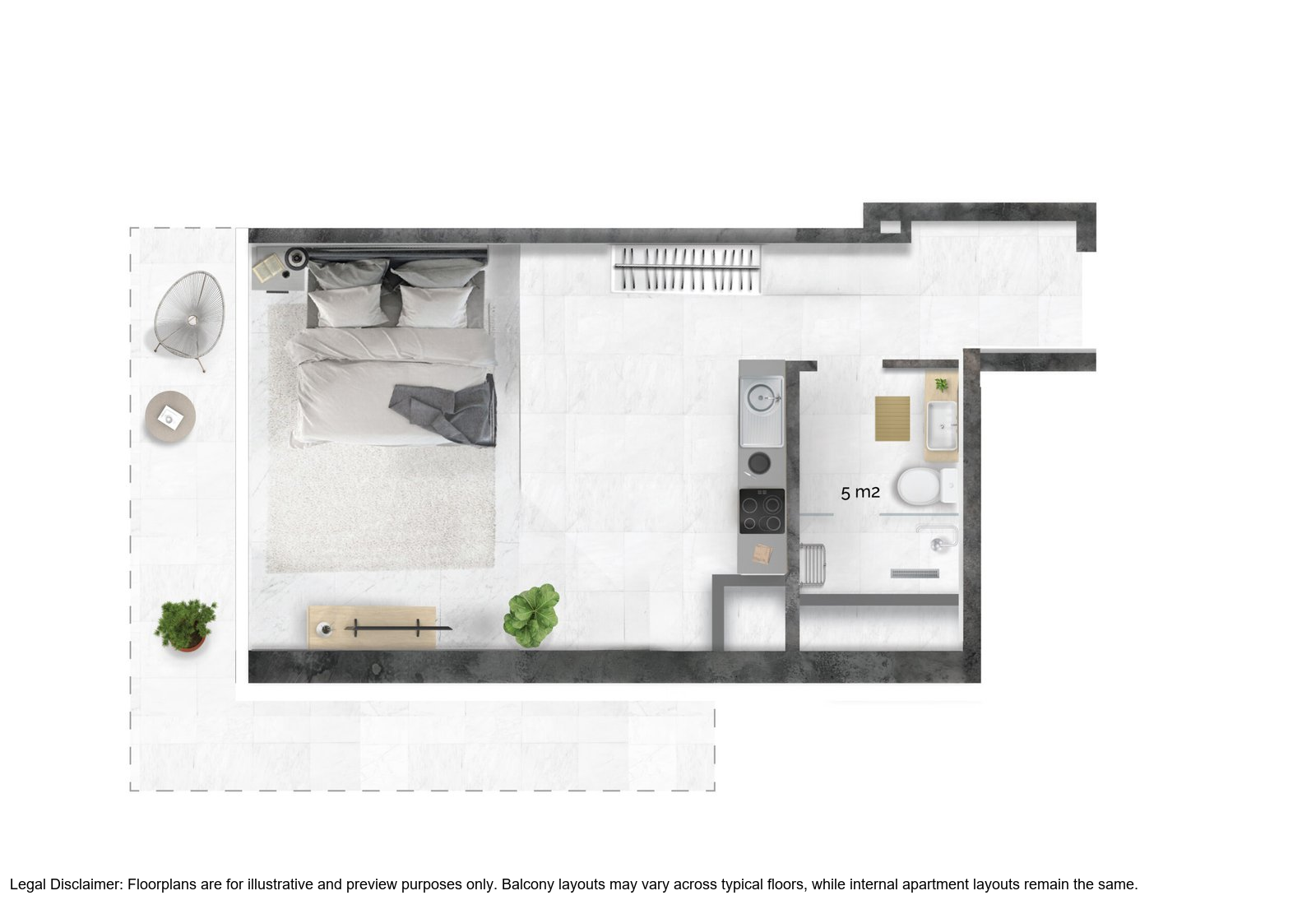 Radiant Marina Towers Studio apartment design