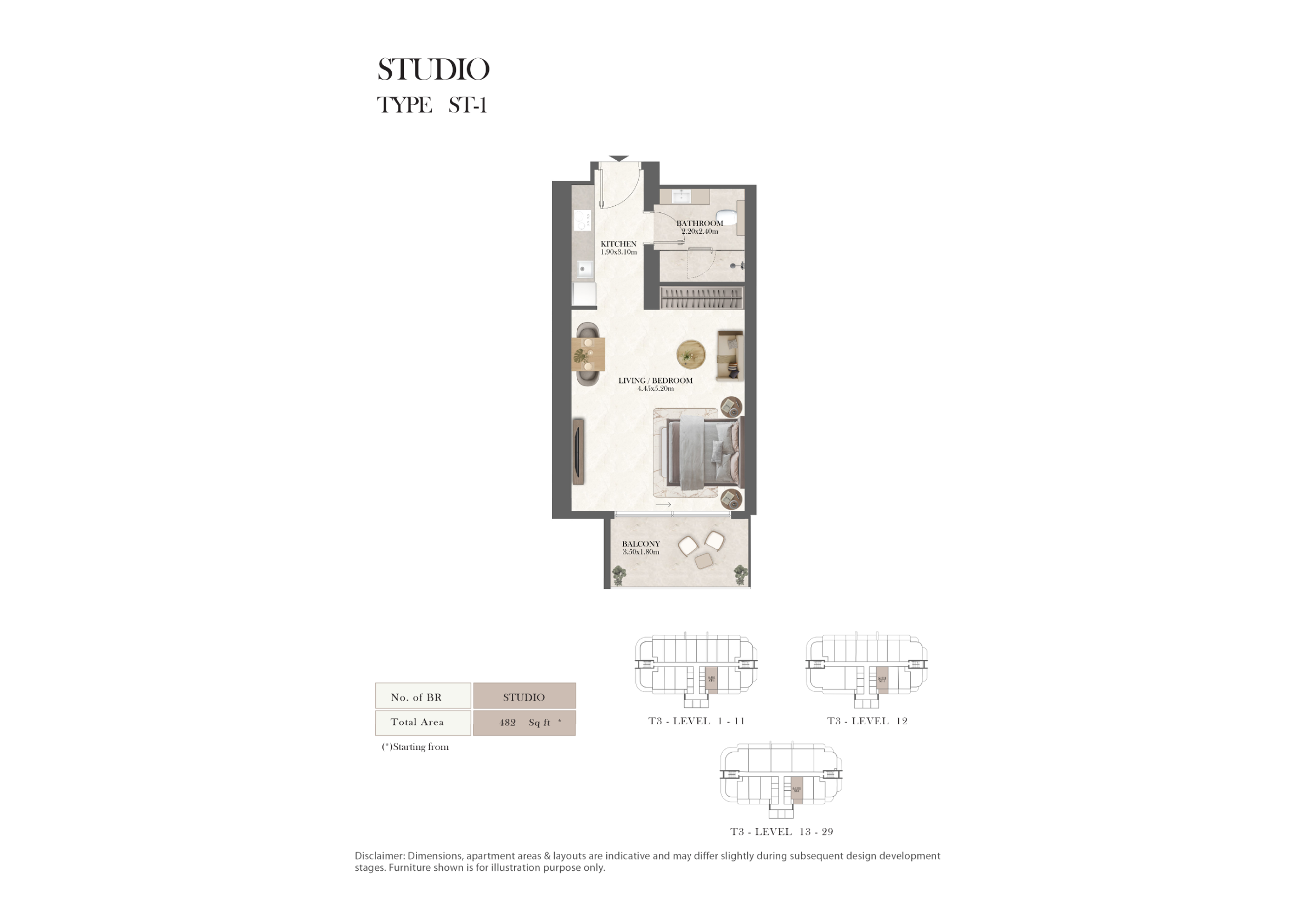 Radisson Residences Tower 3 Phase 2 original Studio apartment ST-1 full source drawing and area table