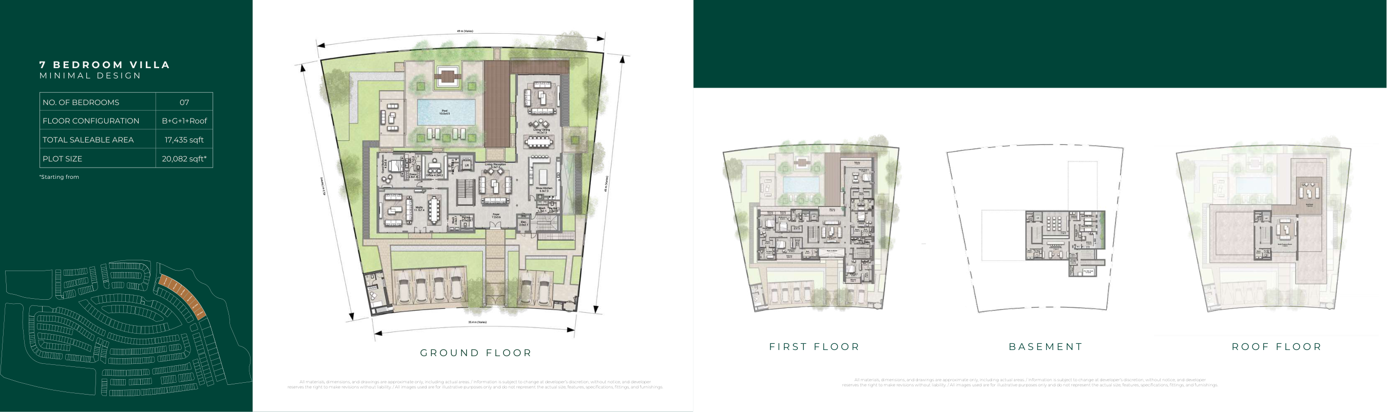 Seven bedroom Minimal villa complete ground, upper and roof levels