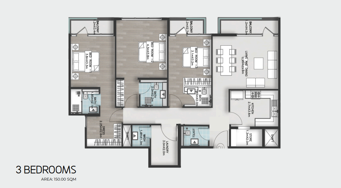 Three bedroom apartment, complete developer sheet
