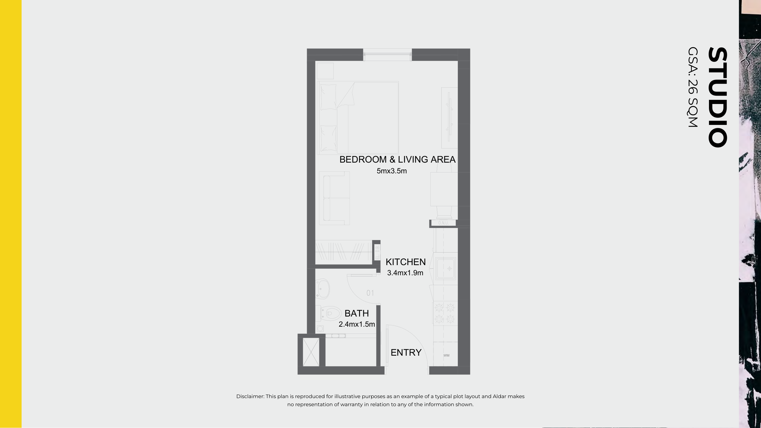 Studio complete original drawing, GSA 26 sqm