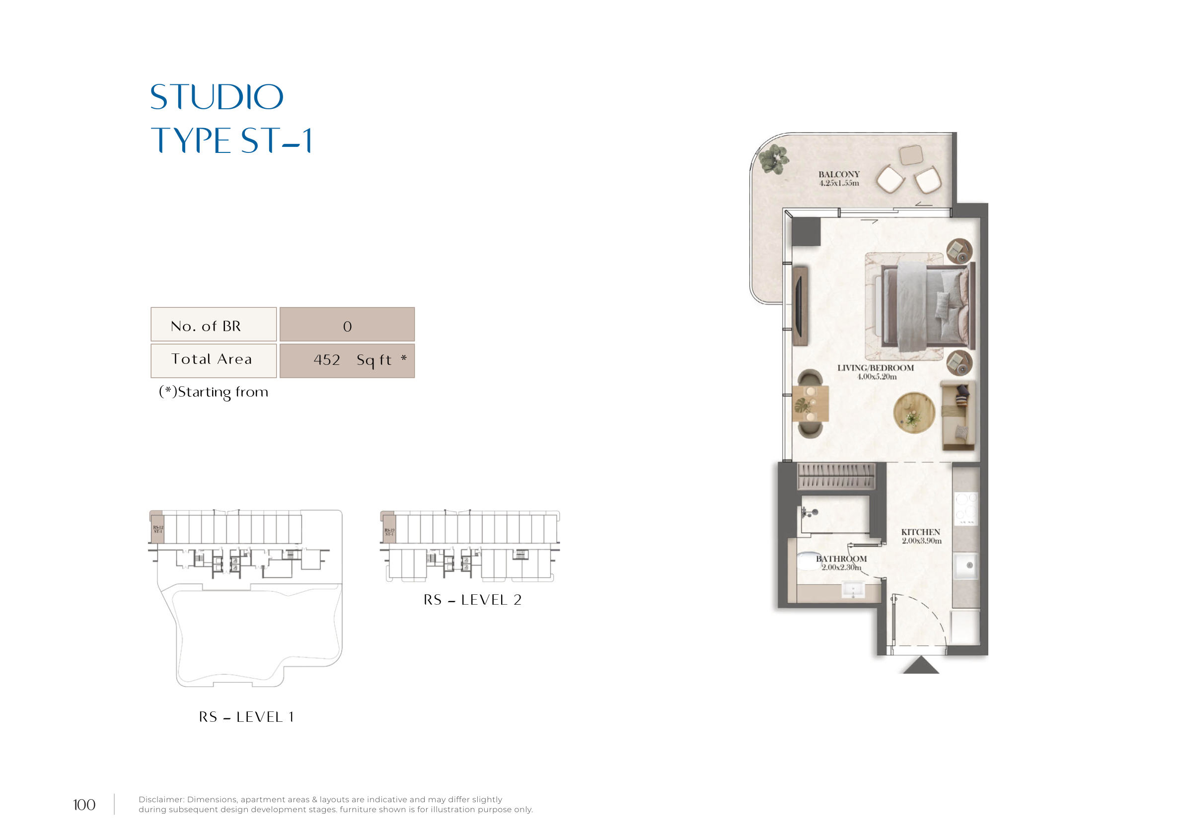 Rotana Residences South Tower Studio apartment, Type ST-1