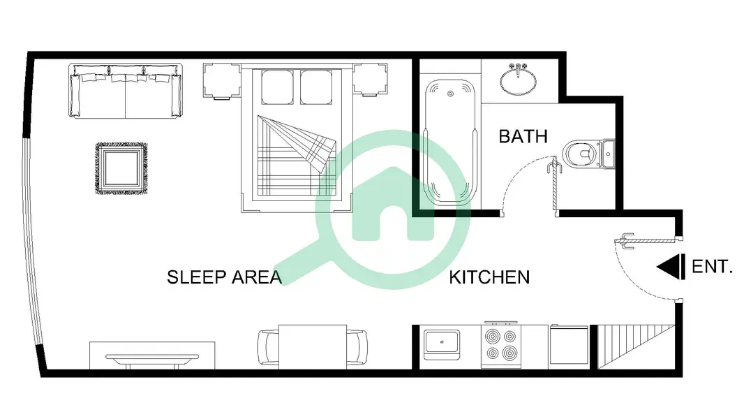 Tower 1 studio, Unit 1 complete published two dimensional home diagram