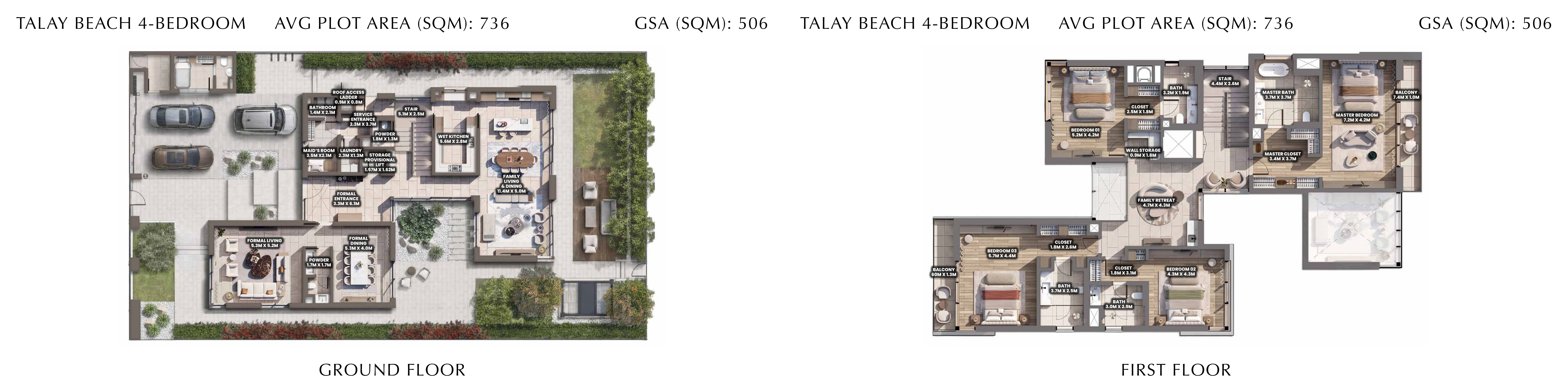 Complete 4 bedroom Talay Beach villa drawing with both floors and printed GSA 506 sqm