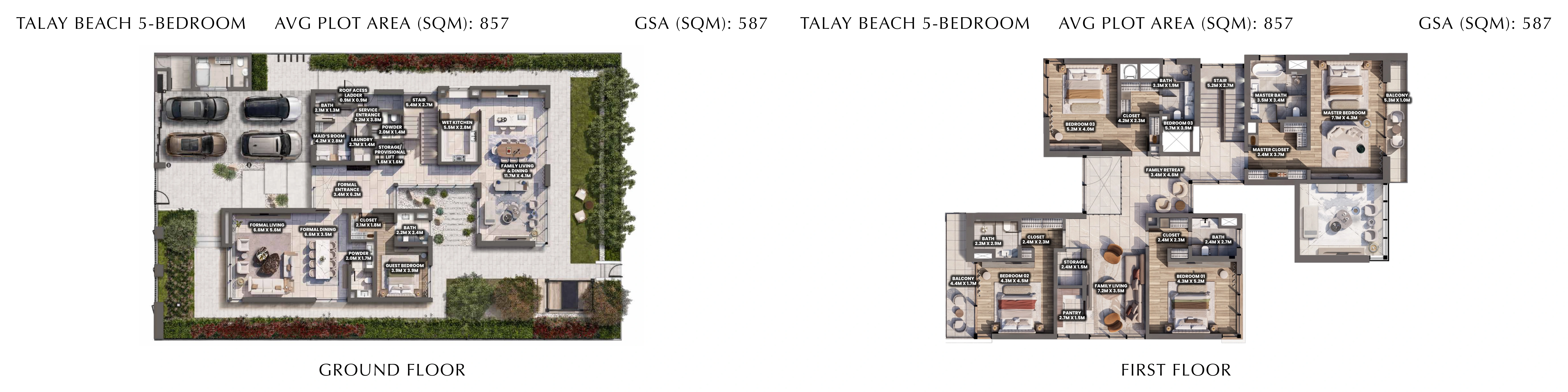 Complete 5 bedroom Talay Beach villa drawing with both floors and printed GSA 587 sqm