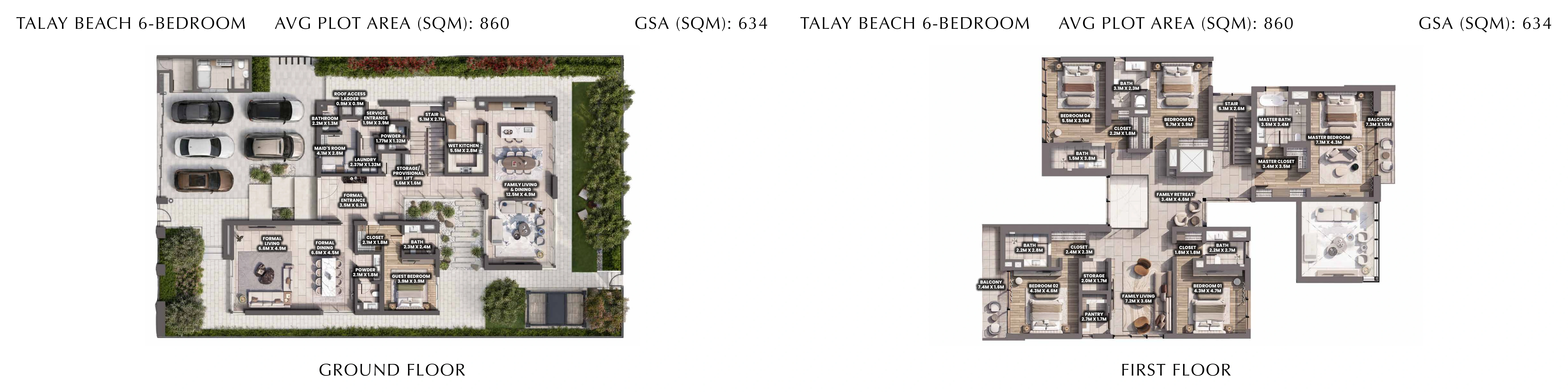 Complete 6 bedroom Talay Beach villa drawing with both floors and printed GSA 634 sqm