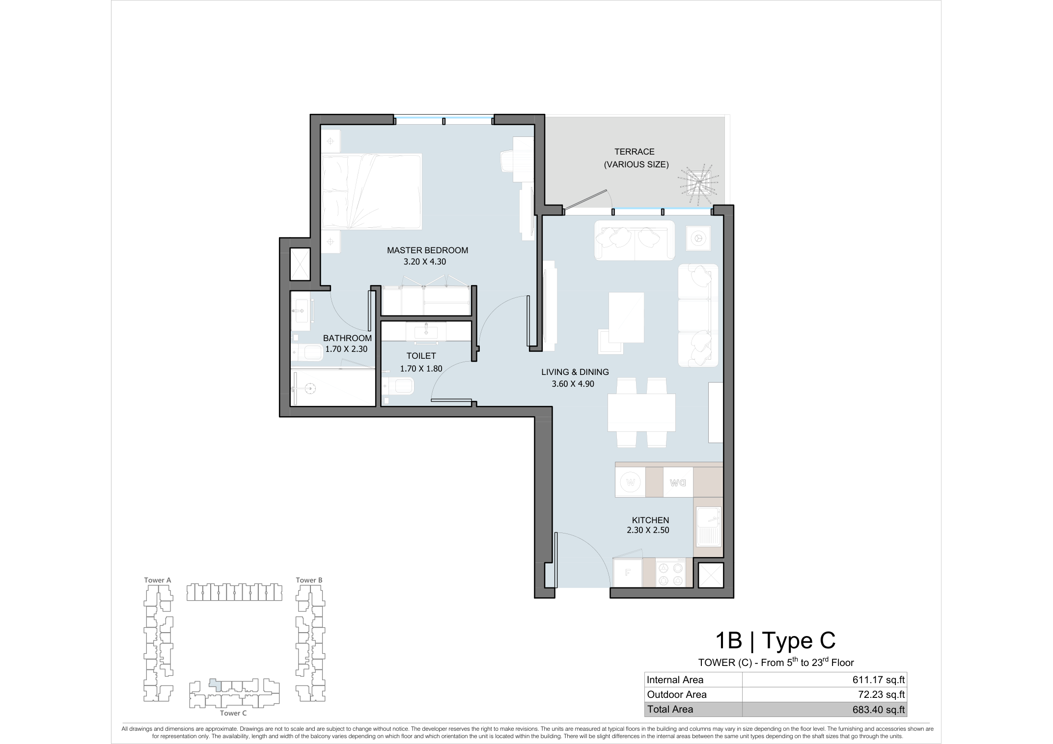 The District One Bedroom Type C, Tower C complete original home drawing