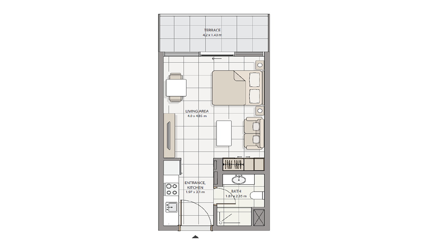 Studio complete developer home drawing, all rooms and outdoor spaces retained