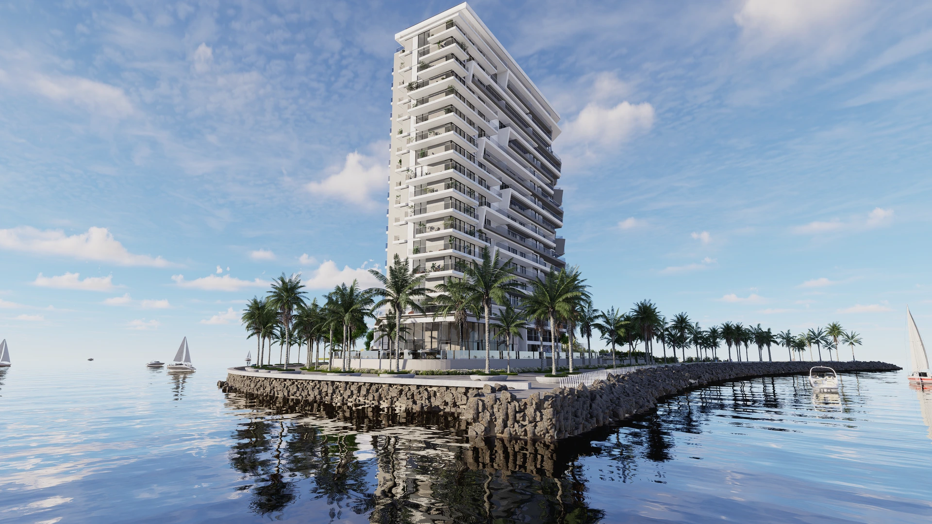 Waterfront tower exterior architectural rendering, The Icon Tower Yas Island