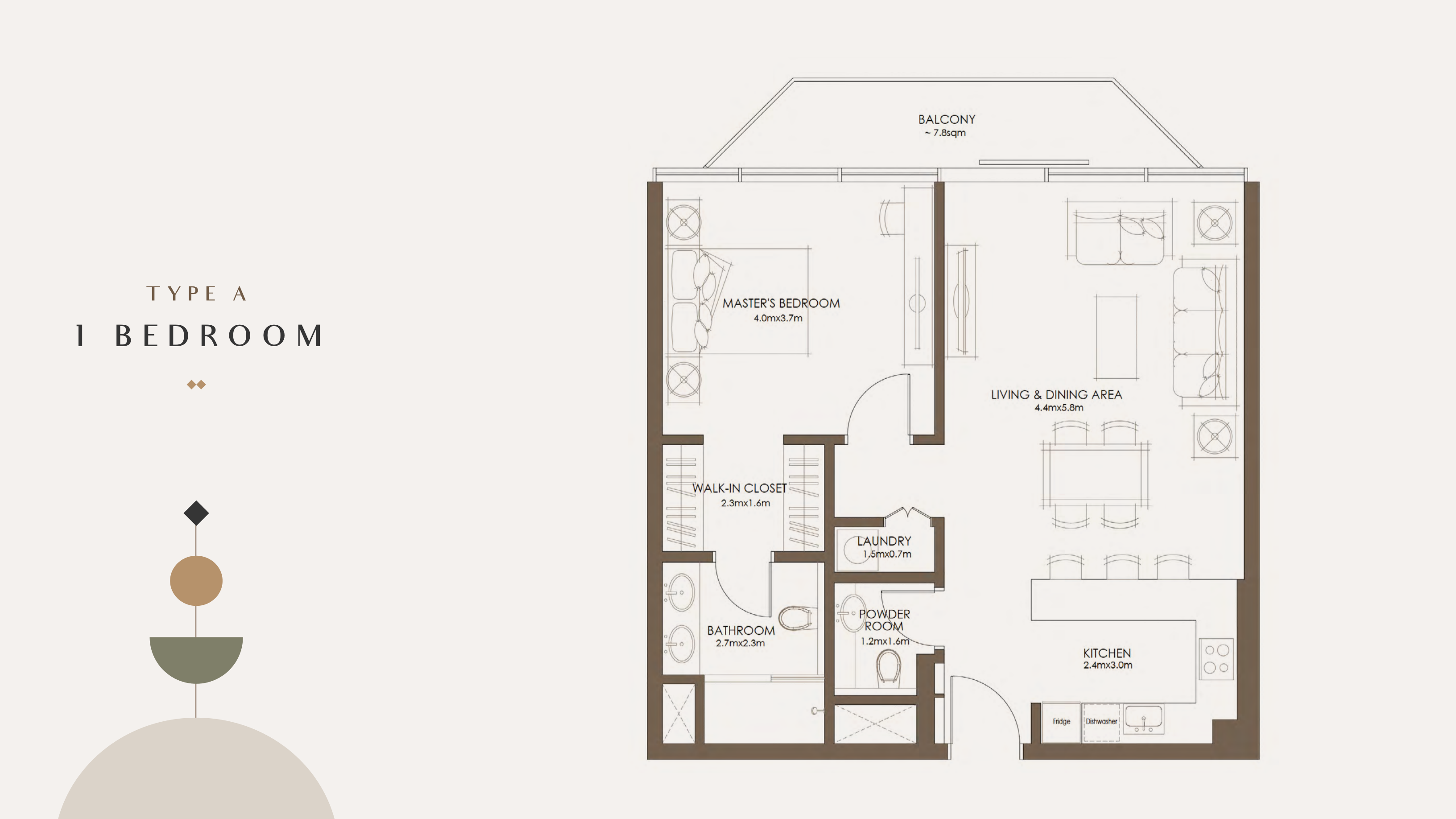 One bedroom Type A complete original home drawing