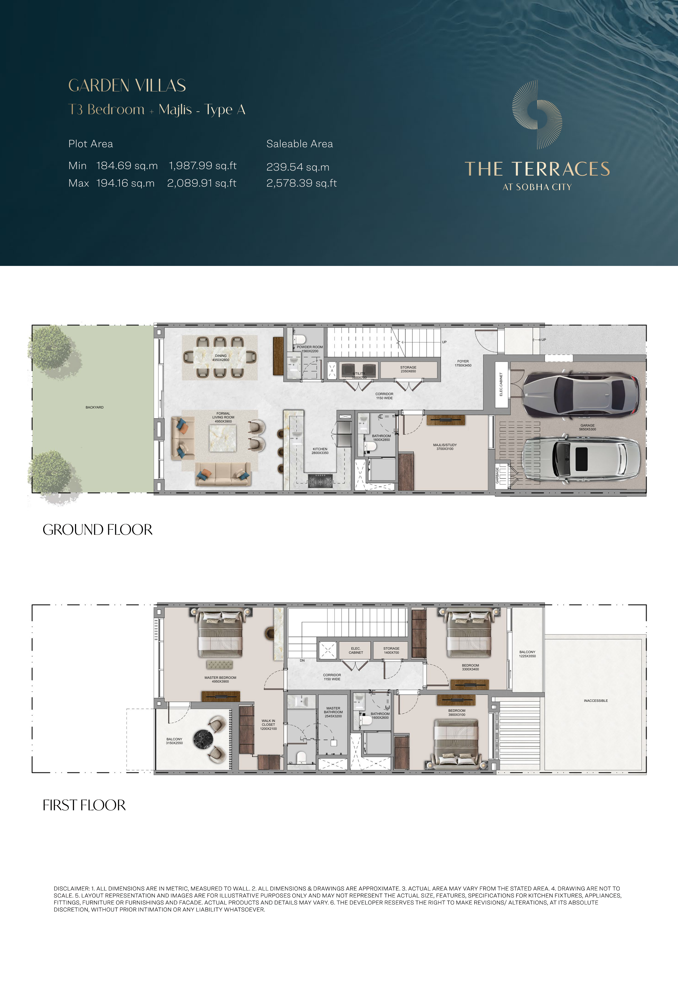 The Terraces at Sobha City 3 bedroom Type A villa, all levels