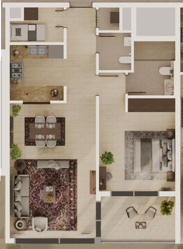 Unit 301, 1 bedroom apartment, floor 3